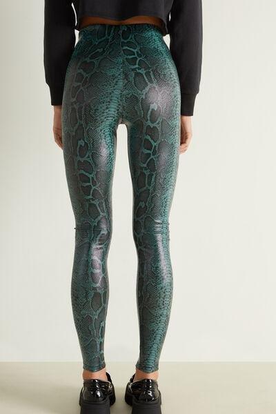 Green Python Print Coated-Effect Thermal Leggings, , large image number 2