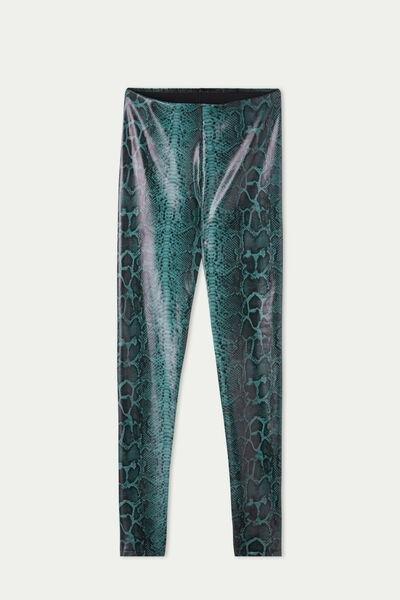 Green Python Print Coated-Effect Thermal Leggings, , large image number 4