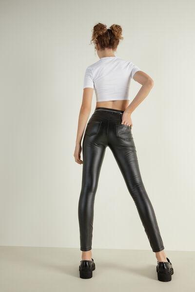 Black Coated-Effect Thermal Trousers, Black, medium