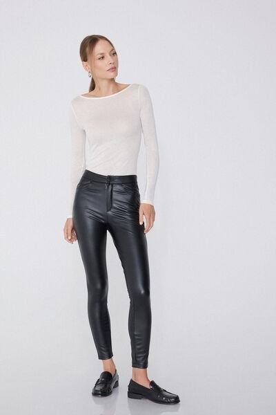 Tezenis - Black Coated-Effect Five Pocket Thermal Trousers