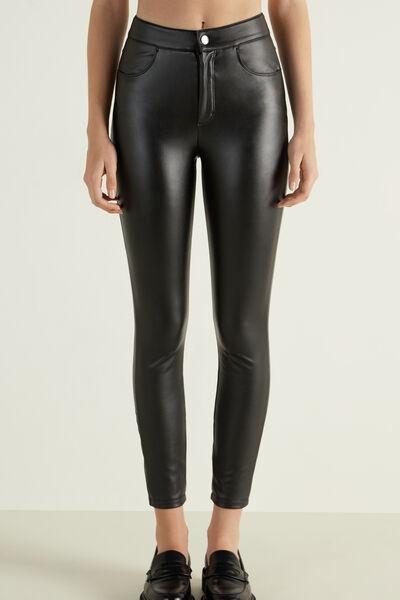 Black Coated-Effect Thermal Trousers, Black, medium