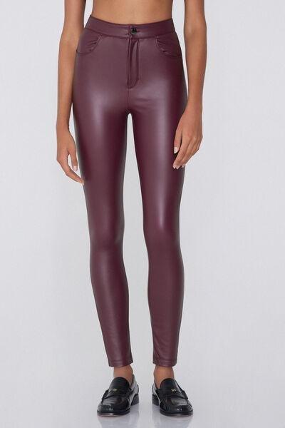 Maroon Leather-Effect Trousers, , large image number 0