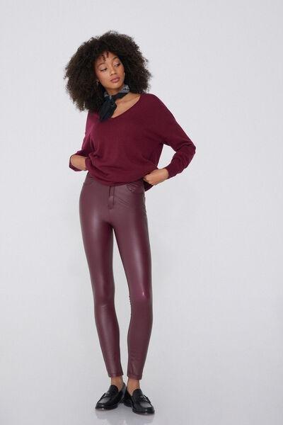 Maroon Leather-Effect Trousers, , large image number 1