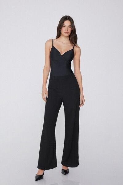 Black Milano-Stitch Palazzo Pants, Black, medium