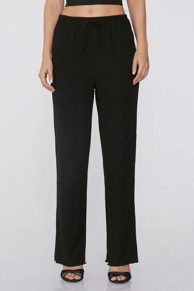 Black Crepe-Effect Palazzo Trousers, , large image number 0