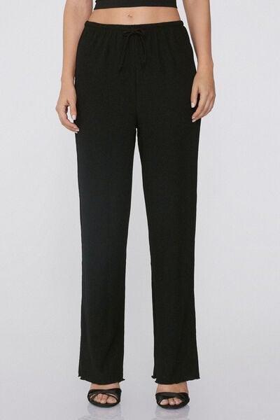 NERO Crepe-Effect Palazzo Trousers with Drawstring, Black, large image number 1