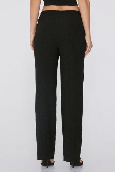 NERO Crepe-Effect Palazzo Trousers with Drawstring, Black, large image number 2