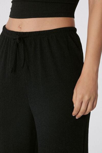 Black Crepe-Effect Palazzo Trousers, , large image number 3
