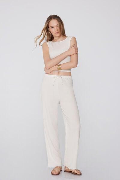 White Crepe-Effect Palazzo Trousers, 5701_526Y, large image number 0