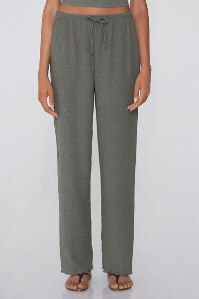 Green Crepe-Effect Palazzo Trousers, , large image number 0
