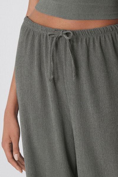 Green Crepe-Effect Palazzo Trousers, , large image number 3
