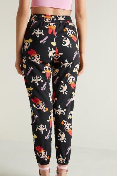 Black Powerpuff Print Girls Long Fleece Trousers, , large image number 2