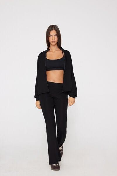Black Superior Softness Ribbed Flare Pants, Black, medium