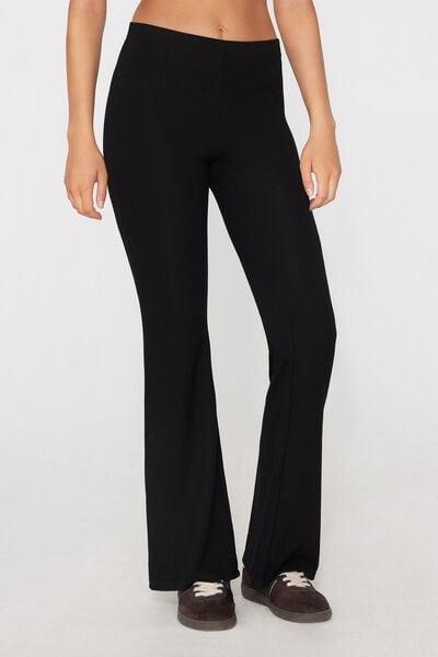 Black Superior Softness Ribbed Flare Pants, Black, large image number 1