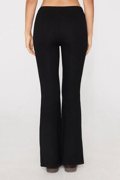 Black Superior Softness Ribbed Flare Pants, Black, medium