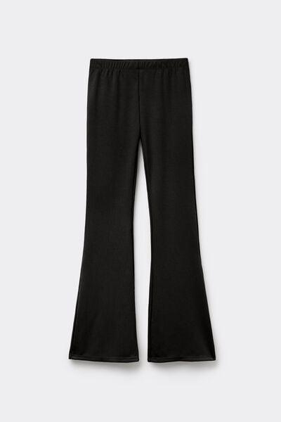 Black Superior Softness Ribbed Flare Pants, Black, large image number 4