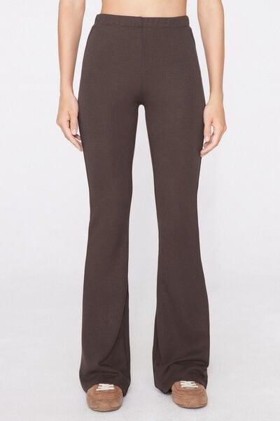 Brown Superior Softness Ribbed Flare Pants, 5701_495Z, medium