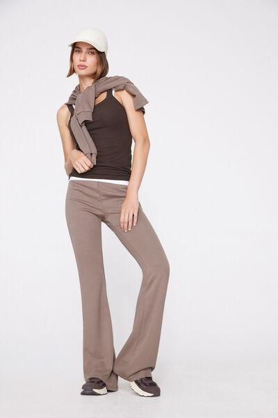 Brown Superior Softness Ribbed Flare Pants, 5701_530Z, large image number 0