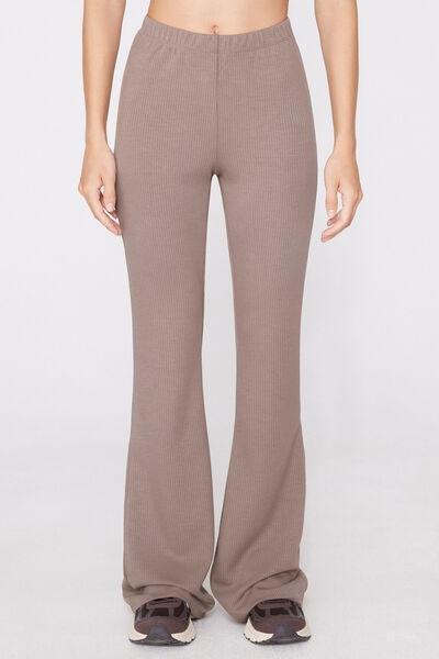 Brown Superior Softness Ribbed Flare Pants, 5701_530Z, large image number 1