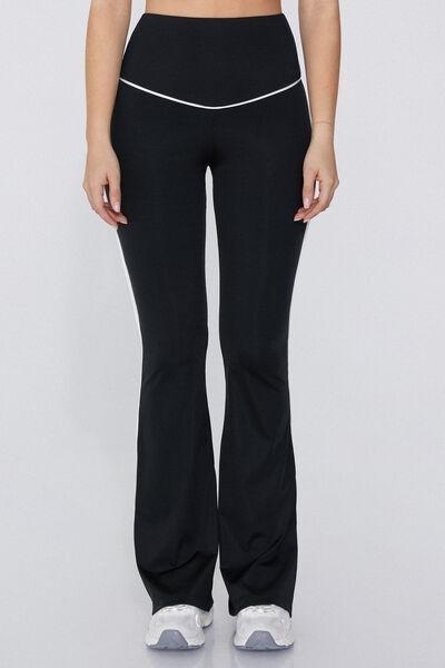 Black Flared Microfibre Trousers, , large image number 0
