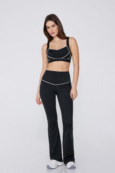Black Flared Microfibre Trousers, , large image number 1