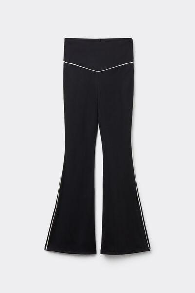 Black Flared Microfibre Trousers, , large image number 4