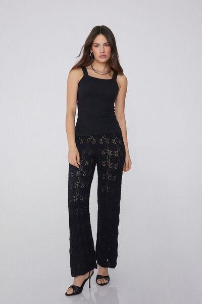 Black Long Crochet Trousers, , large image number 1