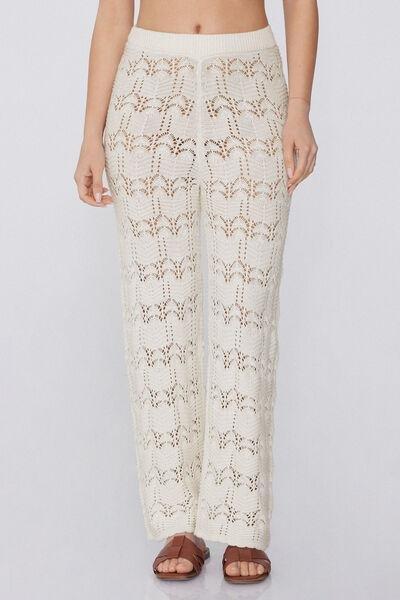 Cream Long Crochet Trousers, , large image number 0