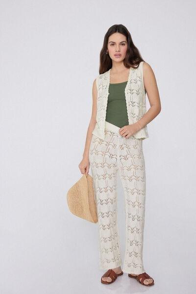 Cream Long Crochet Trousers, , large image number 1