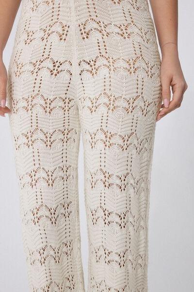 Cream Long Crochet Trousers, , large image number 3