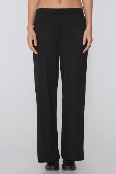 Black Heavy Palazzo Wool Joggers, Black, large image number 0