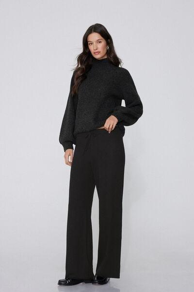 Black Heavy Palazzo Wool Joggers, Black, large image number 1