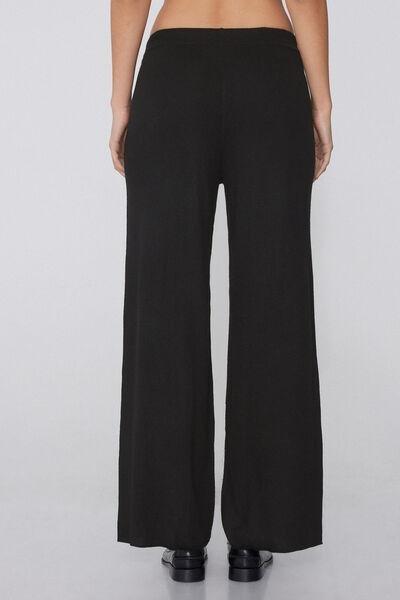 Black Heavy Palazzo Wool Joggers, Black, large image number 2