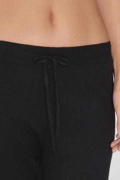 Black Heavy Palazzo Wool Joggers, Black, large image number 3