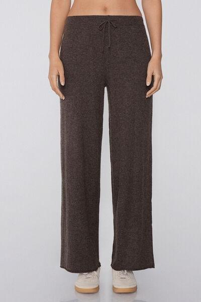Brown Heavy Palazzo Wool Joggers, 5701_914Y, large image number 0