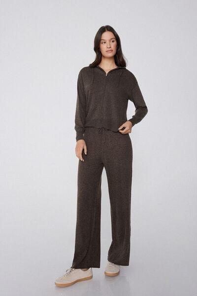 Brown Heavy Palazzo Wool Joggers, 5701_914Y, large image number 1