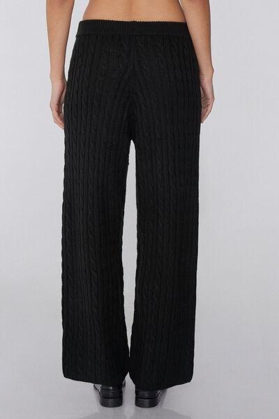 Black Cable Knit Palazzo Pants, Black, large image number 2