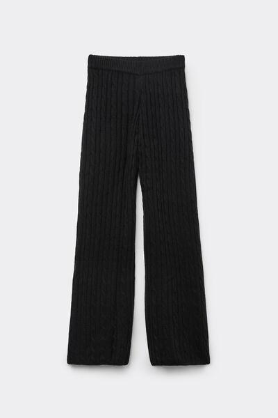 Black Cable Knit Palazzo Pants, Black, large image number 4