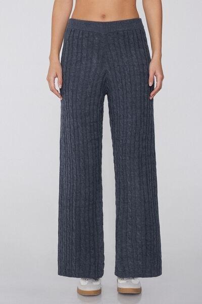 Navy Cable Knit Palazzo Pants, 5701_159Z, medium