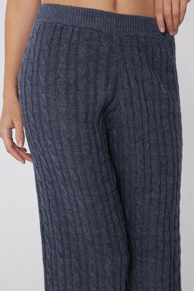 Navy Cable Knit Palazzo Pants, 5701_159Z, large image number 3
