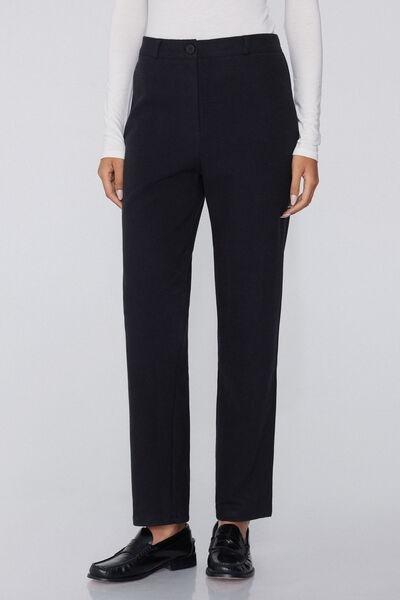 Black Long Cigarette Fabric Pants, Black, medium