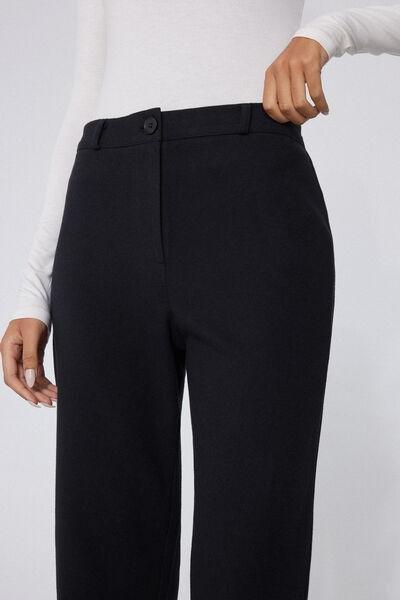 Black Long Cigarette Fabric Pants, Black, large image number 3
