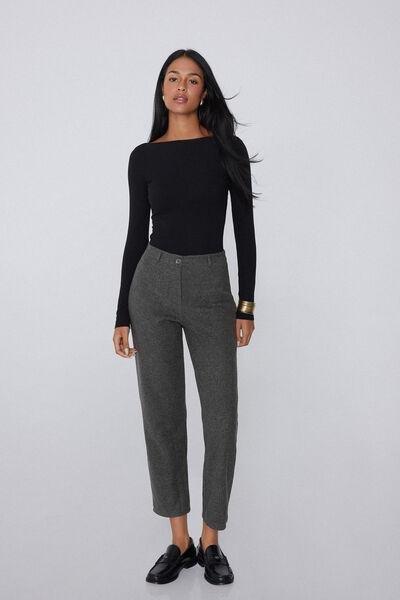 Grey Long Cigarette Fabric Pants, 5701_926Y, large image number 0