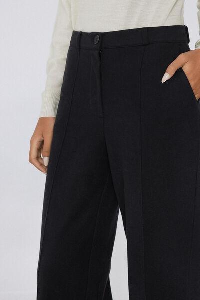 Black Palazzo-Style Cotton Pants, Black, large image number 2