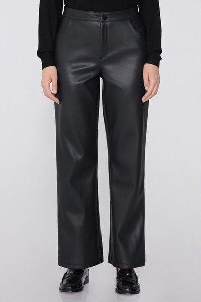 Black Cigarette Effect Coated Pants, Black, medium