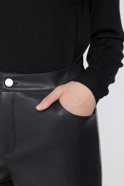 Black Cigarette Effect Coated Pants, Black, large image number 3