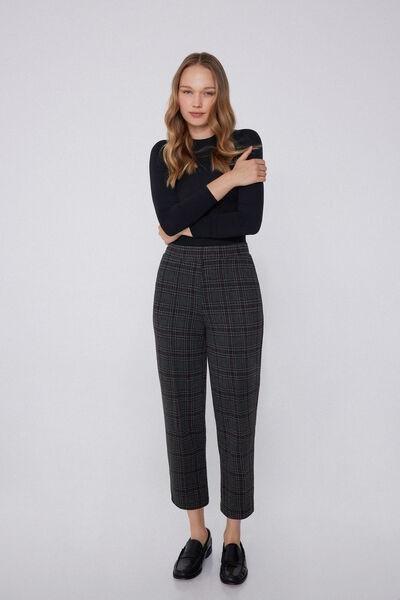 Grey Check-Print Pants, 5701_943Y, large image number 0