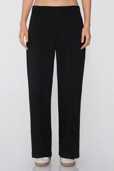 Black Soft Touch Fleece Palazzo Pants, Black, large image number 0
