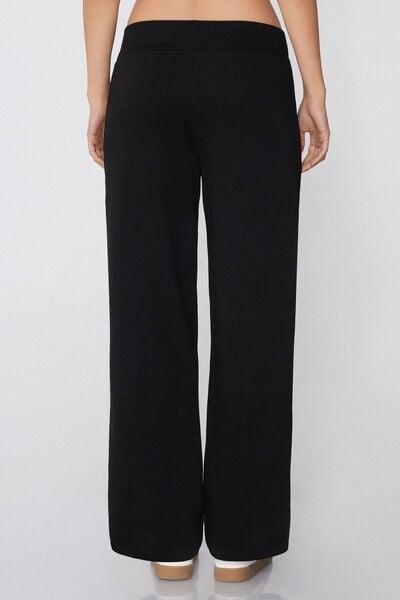 Black Soft Touch Fleece Palazzo Pants, Black, large image number 2