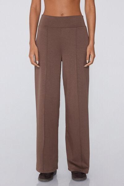 Beige Thick Soft Touch Fleece Palazzo Trousers, 5701_163Z, large image number 0